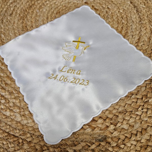 Mouchoir pochette satin blanc pour baptême mariage communion