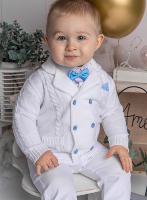 Tenue cérémonie ensemble costume baptême bébé garçon blanc 2 pièces