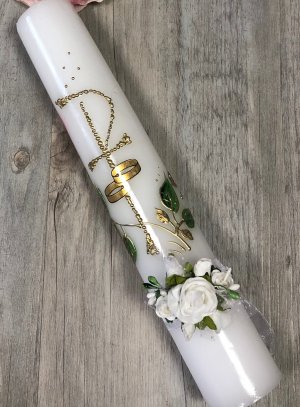 Bougie cadeau mariage chrétien avec rubans et fleurs - Bougie  personnalisable