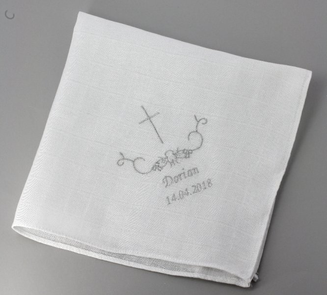 Tissu de baptême blanc broderie or 35x35 cm.