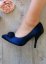 Chaussures de soirée femme satin fleur bleu marine