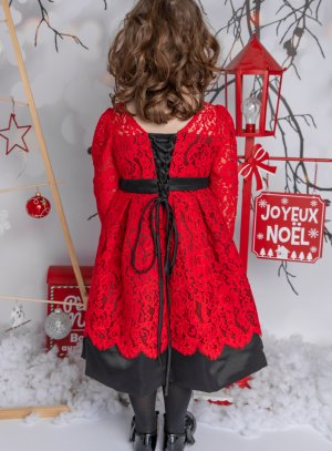 Robe de soirée Noël fille rouge avec ceinture noire KATIA