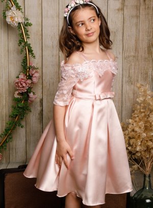 Robe de Cérémonie pour Fille  Robe de Princesse Rose Poudré
