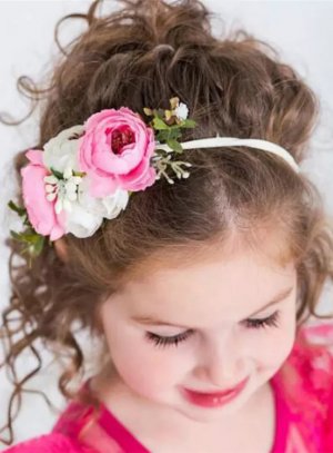 Bandeau fleurs rose champêtre petites filles coiffure cérémonie
