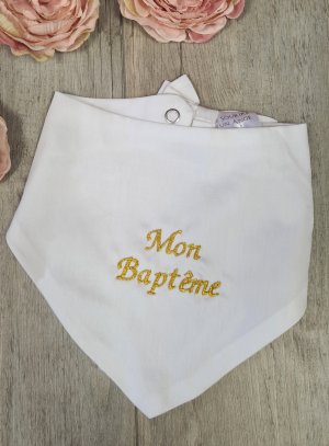 Bavoir bébé triangle en coton personnalisable et brodé Mon Baptême