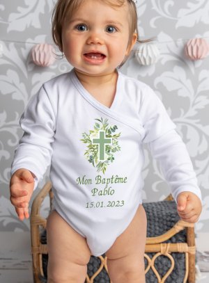 Body bébé avec Croix Chrétienne pour baptême ou naissance