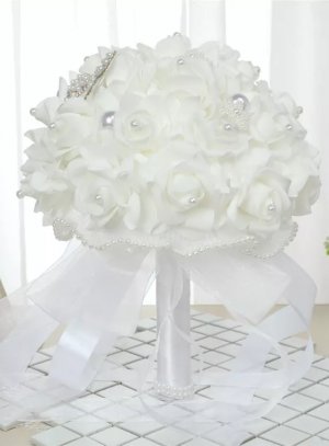 Bouquet de mariée fleur artificiel roses blanches en mousse