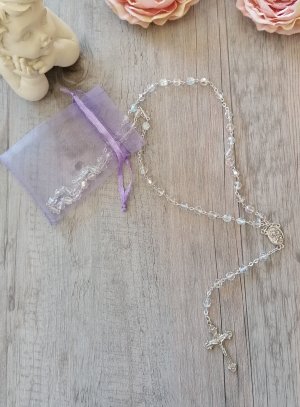 chapelet miséricorde perles transparentes blanche