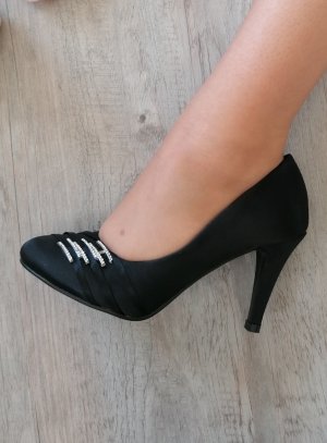 Chaussures de soirée femme satin barette strass noir