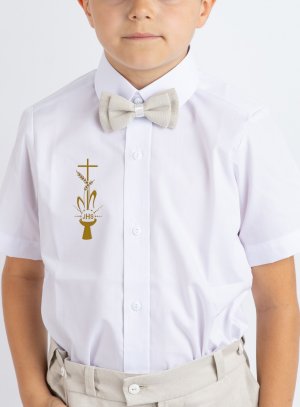 chemise communion avec symbole chrétien or