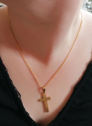 pendentif croix simple avec boubles d'oreille croix couleur or