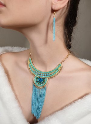 collier plastron turquoise chic - bijou soirée femme et pas cher