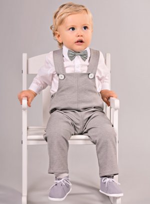 costume salopette grise pour bébé garçon - tenue baptême ou mariage