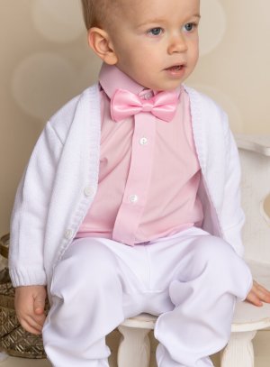 tenue de cérémonie bébé garçon blanc et rose ou bleu pastel