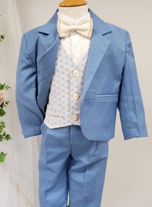 Costume bébé Lucas bleu tendre avec gilet et noeud