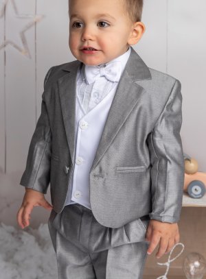 Costume petit garçon gris et blanc pour baptême ou mariage​​