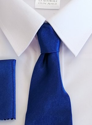 cravate enfant bleu royal avec pochette tissu satin