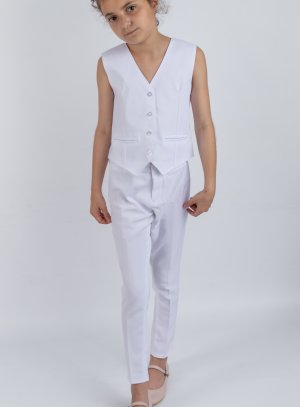 Costume blanc fille avec pantalon + gilet idéal pour communion ou mariage
