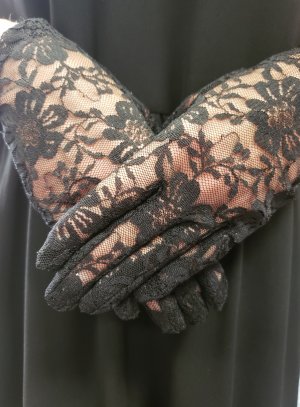 Gants noirs deuil résille fleur pour femme