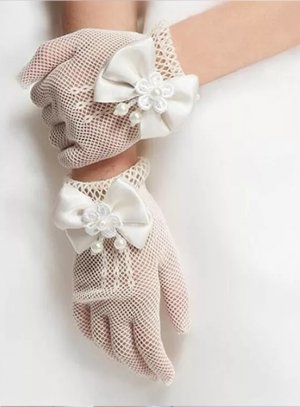 gants cérémonie fille résille et noeud blanc