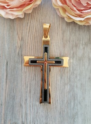 large croix communion couleur or et noir