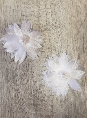 Lot de 2 fleurs tissu et perles