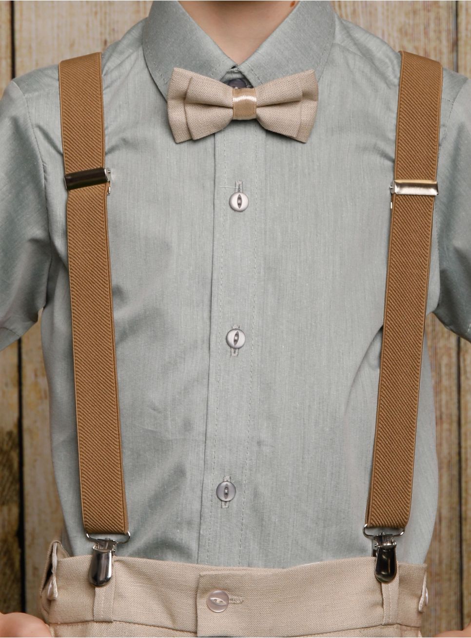 Costume Cérémonie Garçon 3 Pièces - Chemise Manche Longue, Noeud Papillon, Pantalon Bretelles - 1 à 5 Ans
