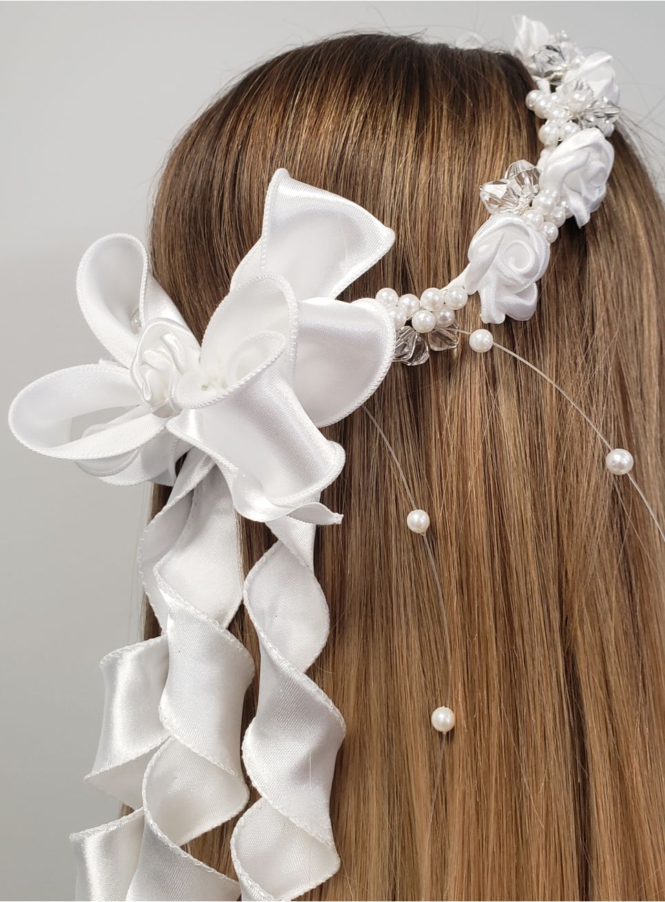 ZORVUJI Couronne De Fleurs Pour Fille – Perles Et Fleurs Artificielles – Accessoire Communion, Baptême, Mariage (Doré)