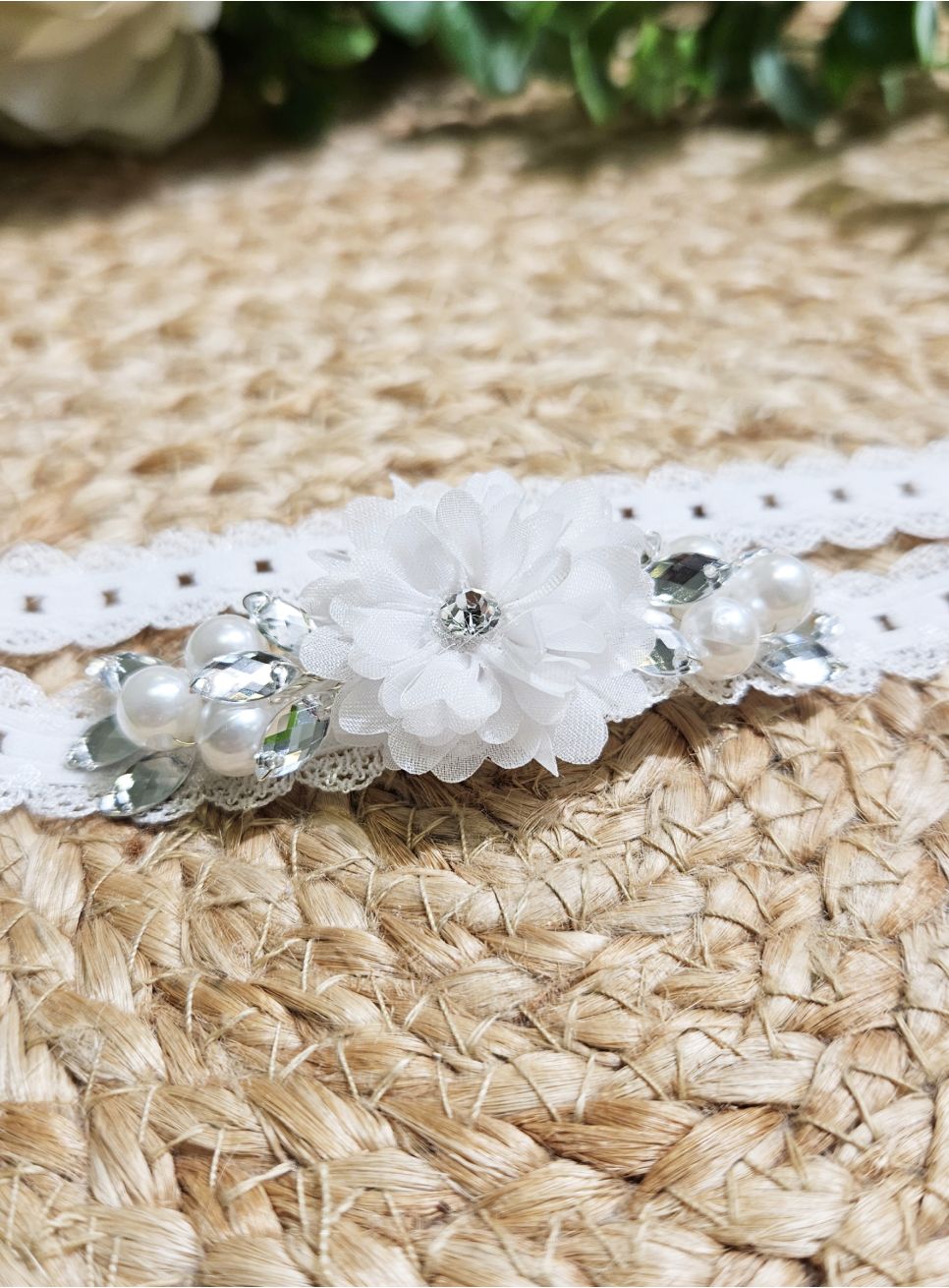 XYTAHDM Bandeau Blanc Perles Pour Bébé Fille - Bandeau Baptême Élastique Nylon Doux