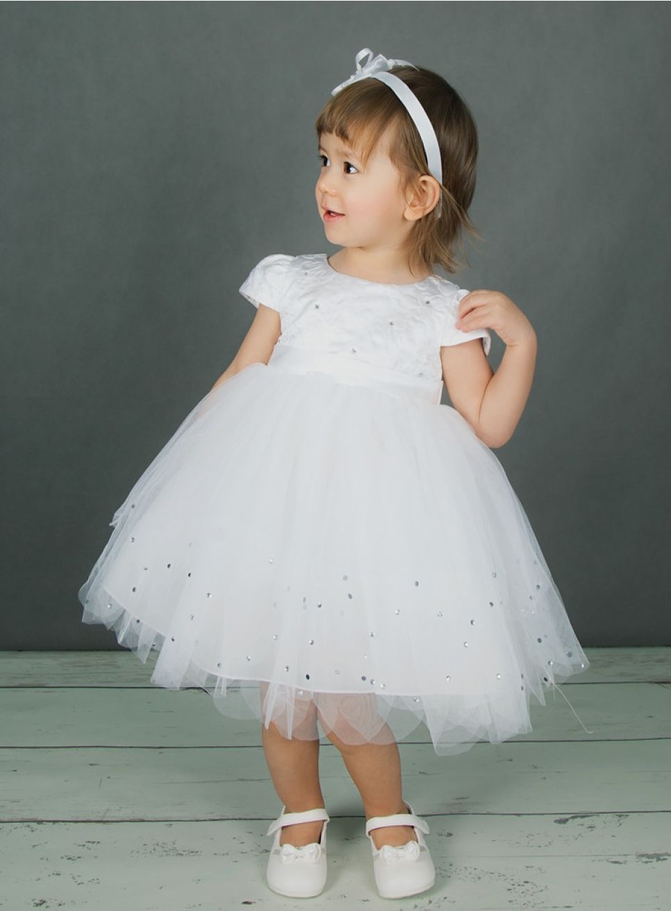 Robe de baptême bébé fille strass et tulle f0025 Boutique Magique