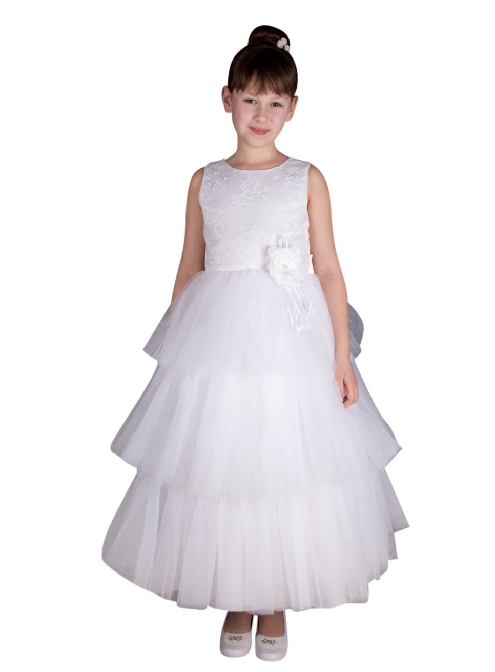 IEFIEL Robe Mariage Baptême Fille 2-16 Ans Blanche Sans Manches Dos Cœur Nœud Organza – Robe Princesse Élégante Mariage Fête