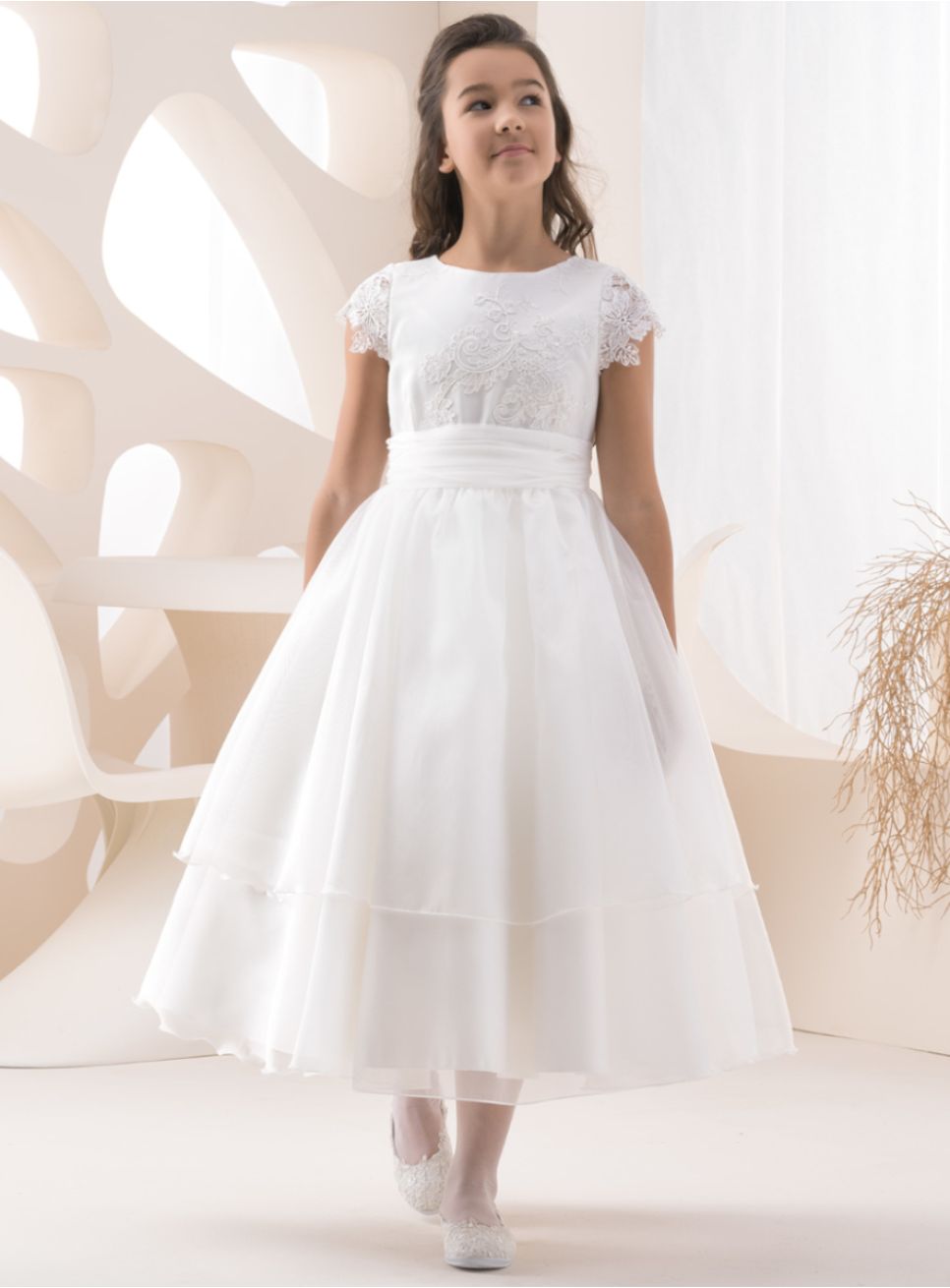 Robe De Princesse Longue En Dentelle Pour Fille 2-14 Ans - Pour Mariage, Communion, Anniversaire, Bal - Manches 3/4, Nœud Papillon, Tulle