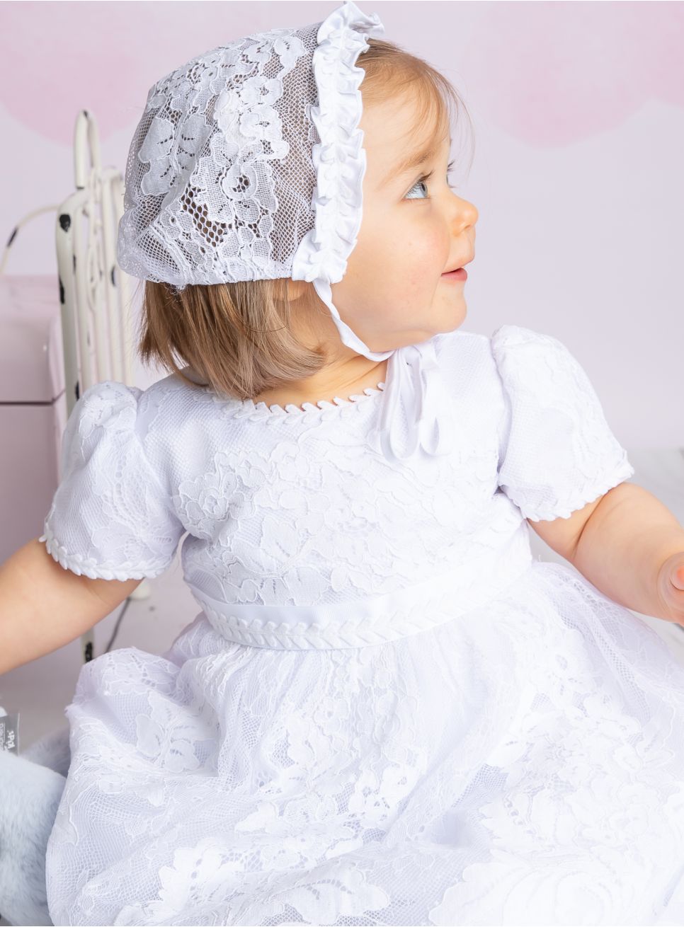 Robe De Baptême Ancienne Avec Bonnet Assorti - Taille 72 - Blanc - Thème Vintage Et Personnage E.T. - Fabriqué En France