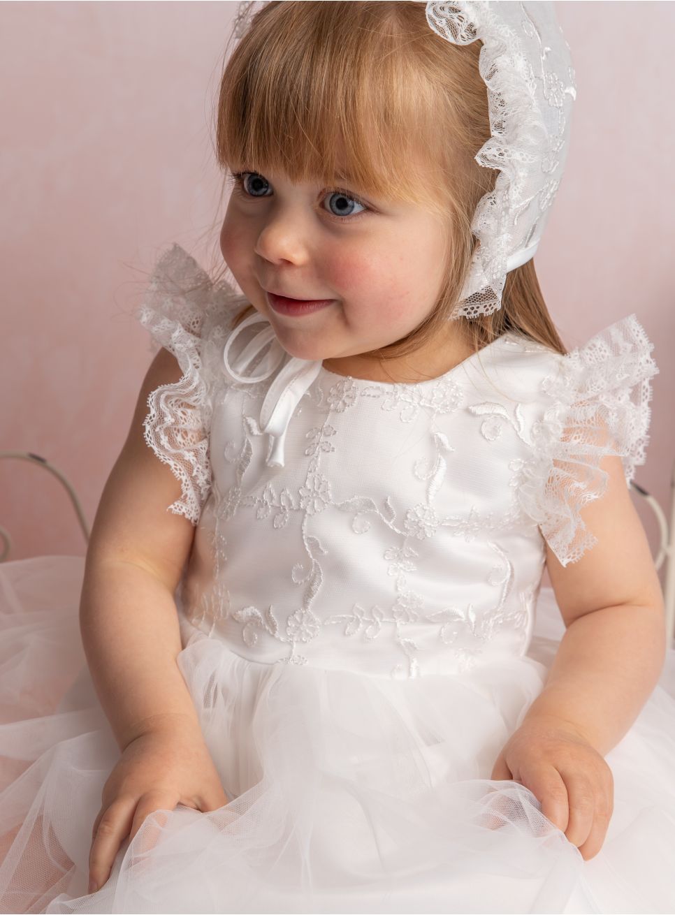 Robe Bapteme Dentelle Bebe Fille Manche