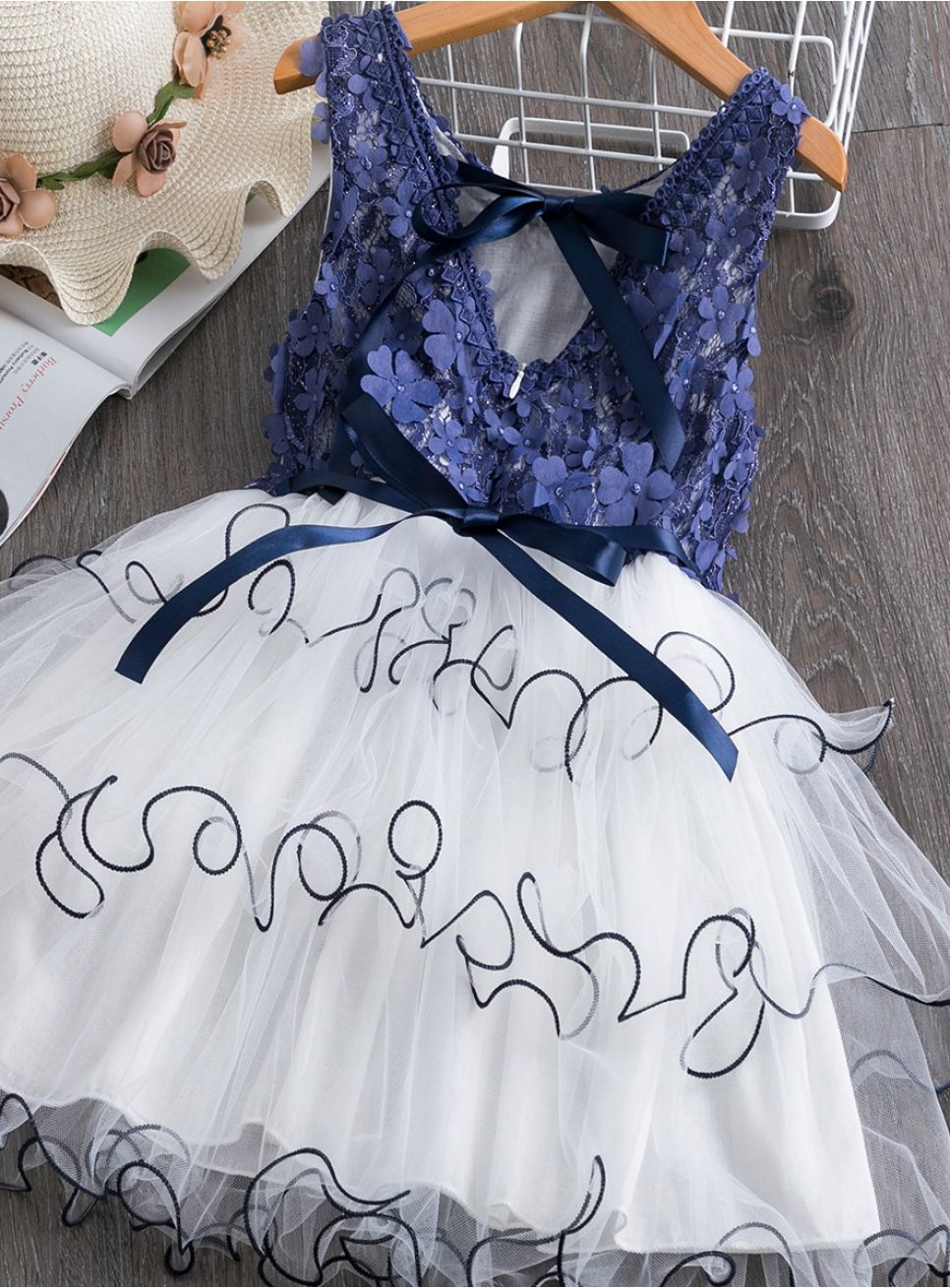 Robe Topshop Midi Bleu Et Noir, Style Color Block Avec Crochet Et Dentelle - Neuf Avec étiquettes, Taille 4