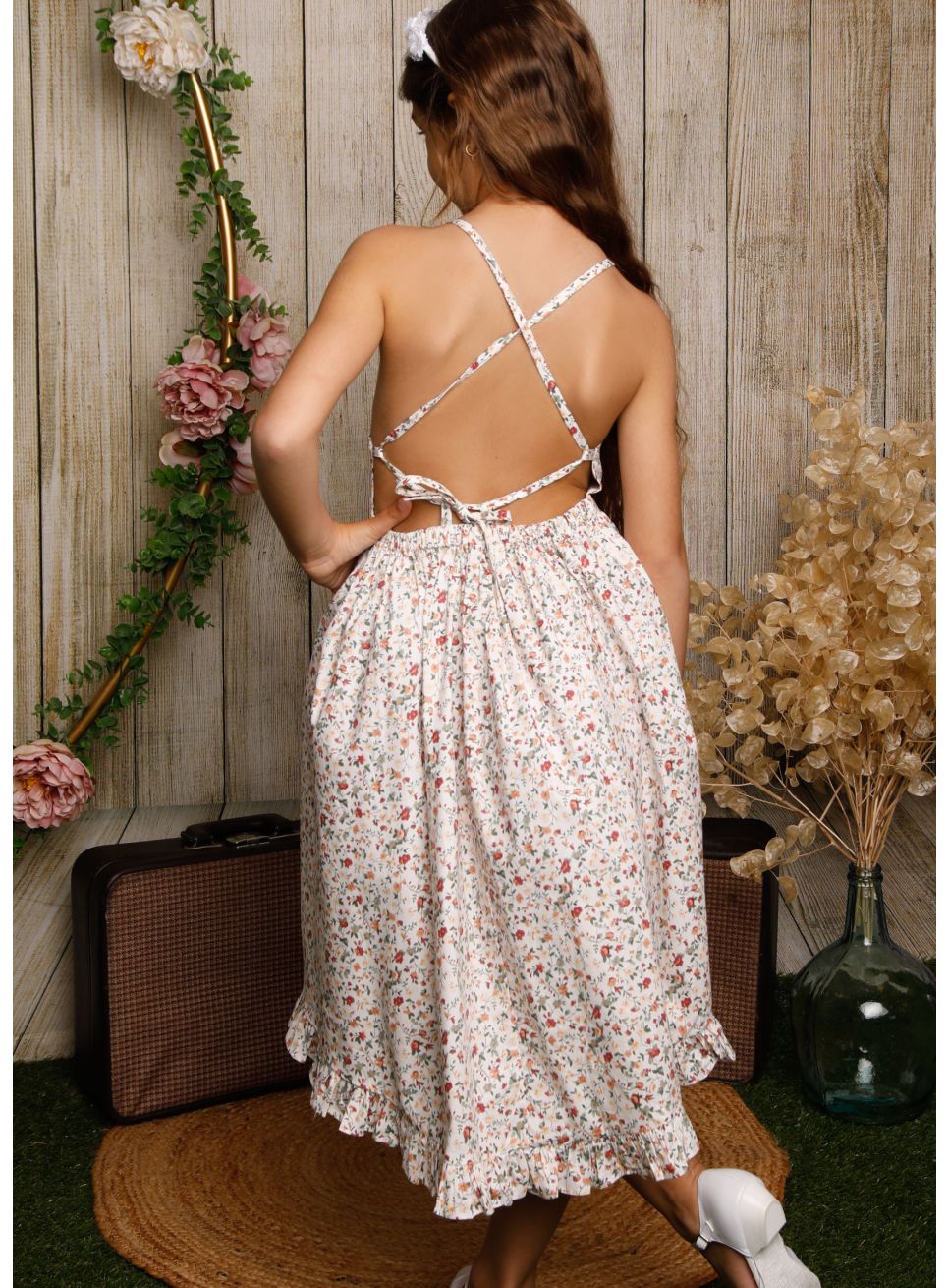 Robe de soiree fleurie avec manches