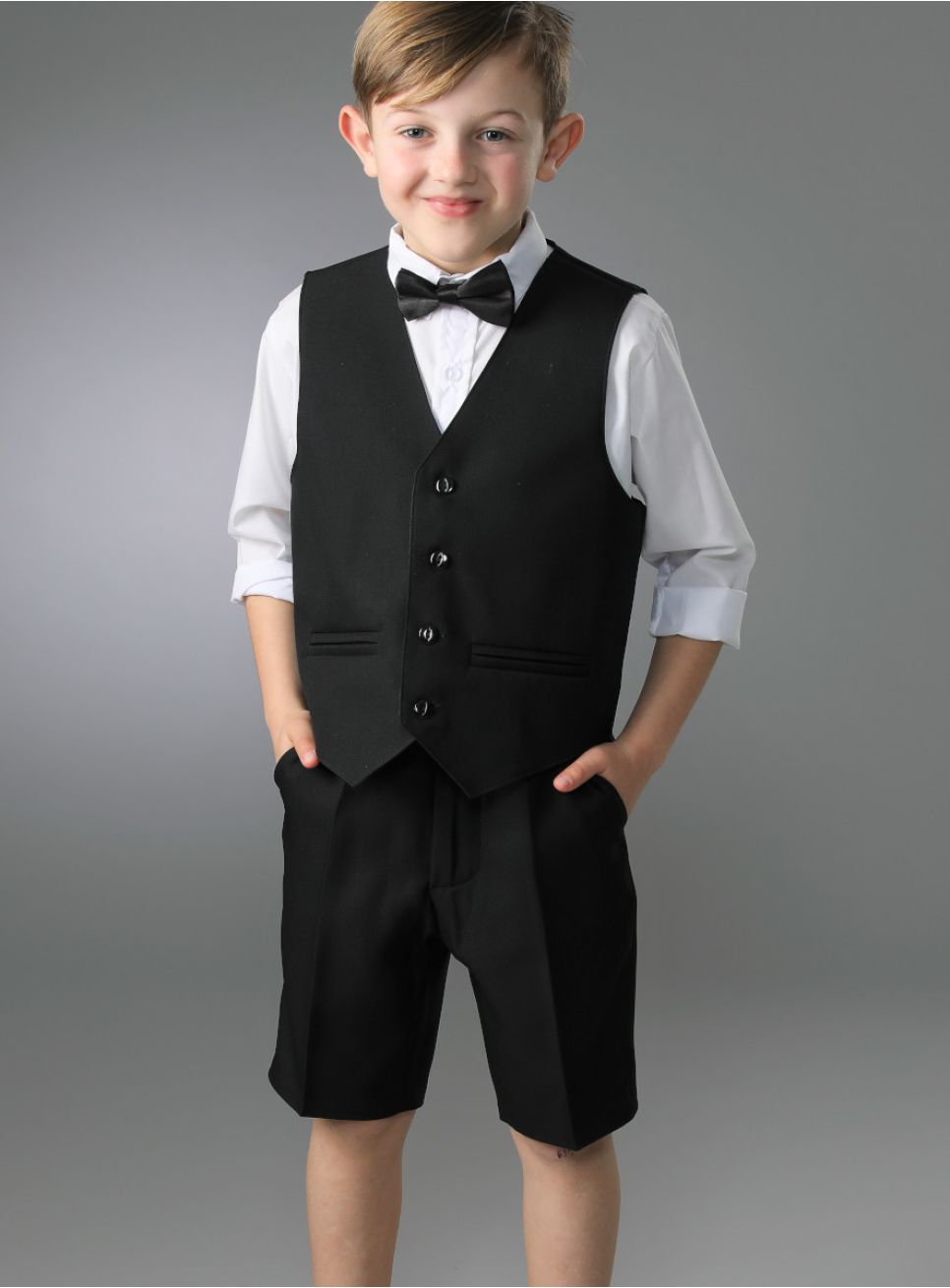 Costume Garçon Gilet Veston Sans Manches Cérémonie Mariage - Noir 6-7 Ans