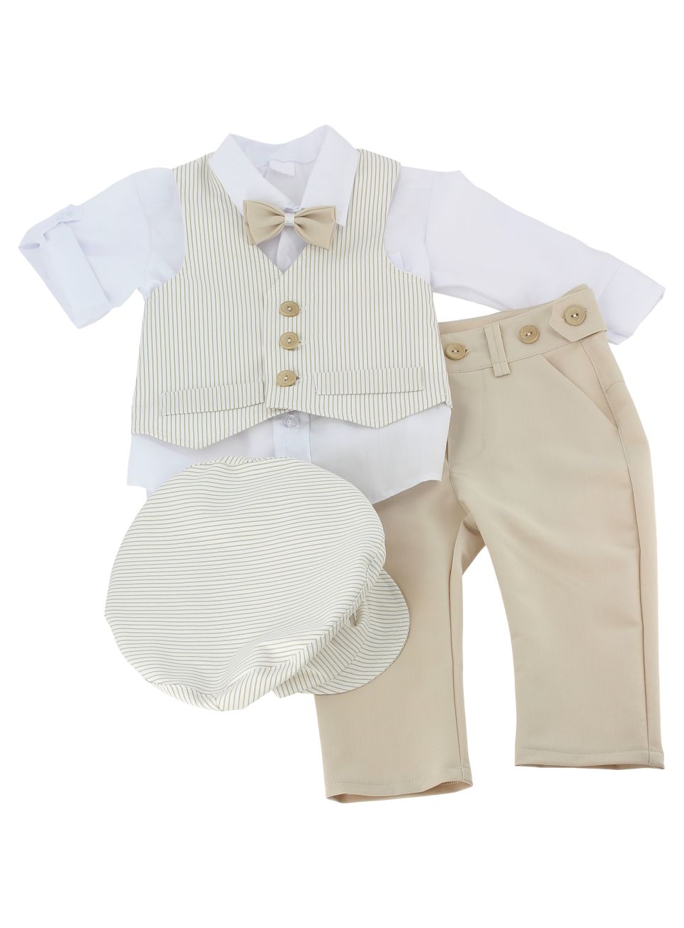 Huttam Costume Bébé Garçon Élégant Mariage Baptême - Ensemble Gentleman 0-24 Mois Avec Body Manche Longue à Pois, Gilet, Pantalon Et Casquette