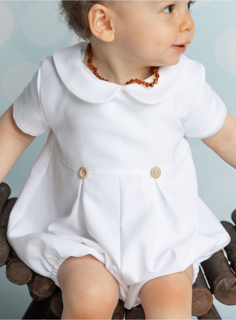 Barboteuse Bébé Garçon Mintini - Blanc Et Bleu Avec Nœud Papillon, Manches Courtes - Taille 1 à 9 Mois, Parfaite Pour Une Fête