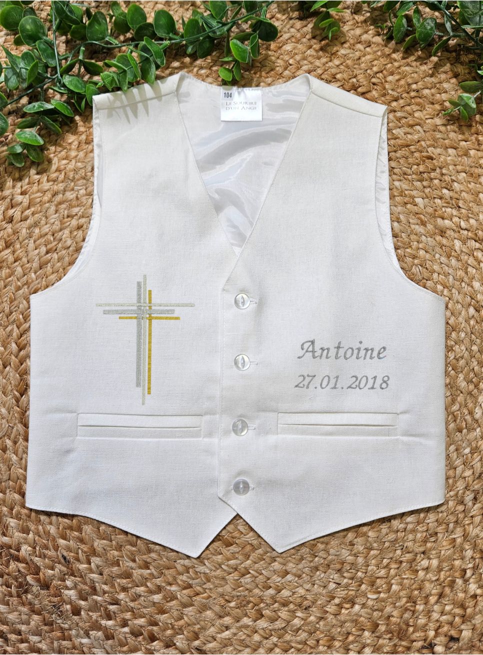 Gilet à capuche tricolore zippé garçon beige
