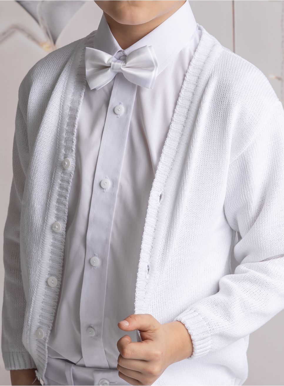 Costume 4 Pièces Garçon Blanc - Chemise Gilet Pantalon Nœud Pour Mariage Baptême Anniversaire