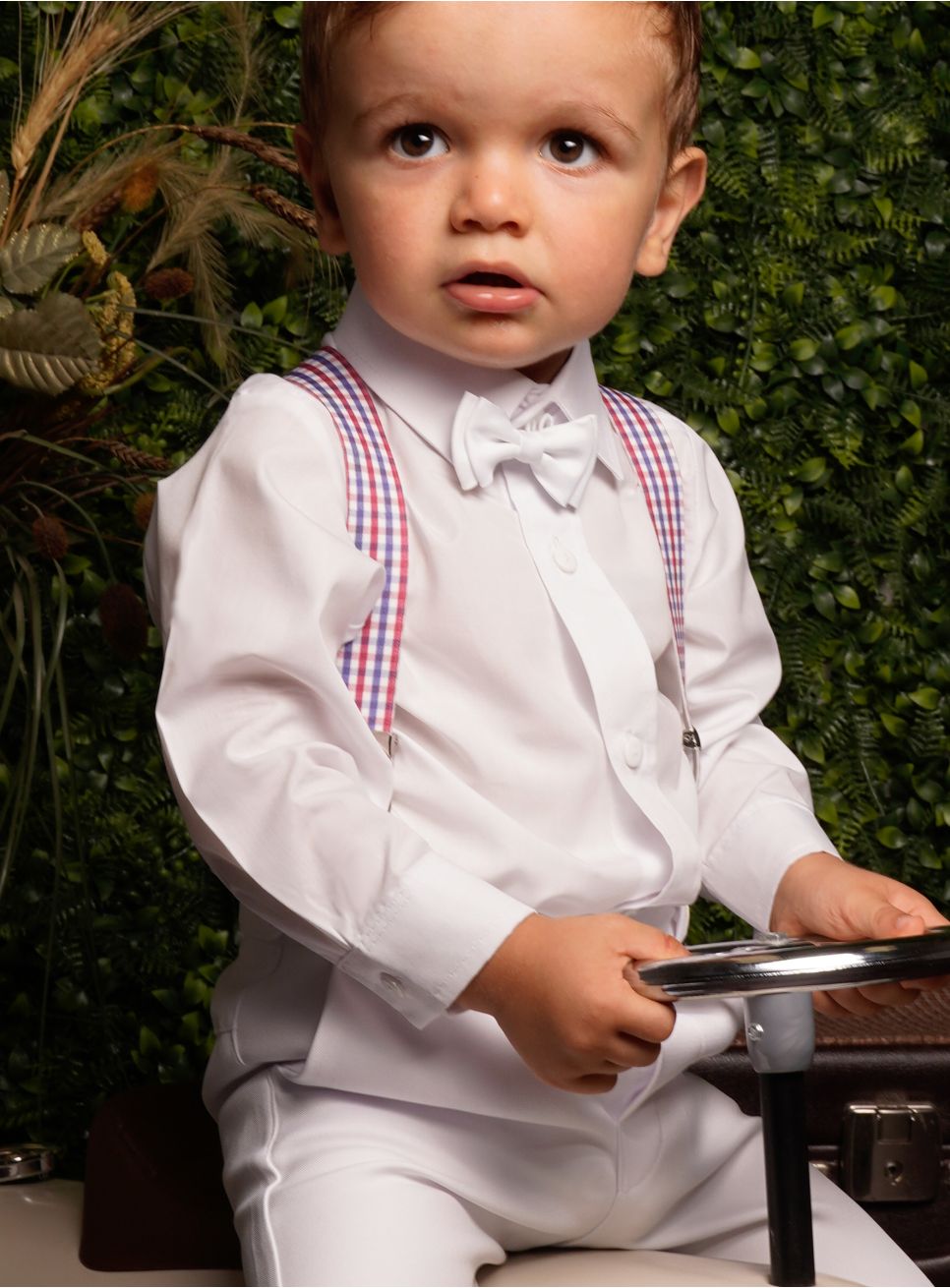 Nœud Papillon & Bretelles Bébé Garçon Mud Pie - Tweed à Carreaux Rouge - Jusqu'à 5T