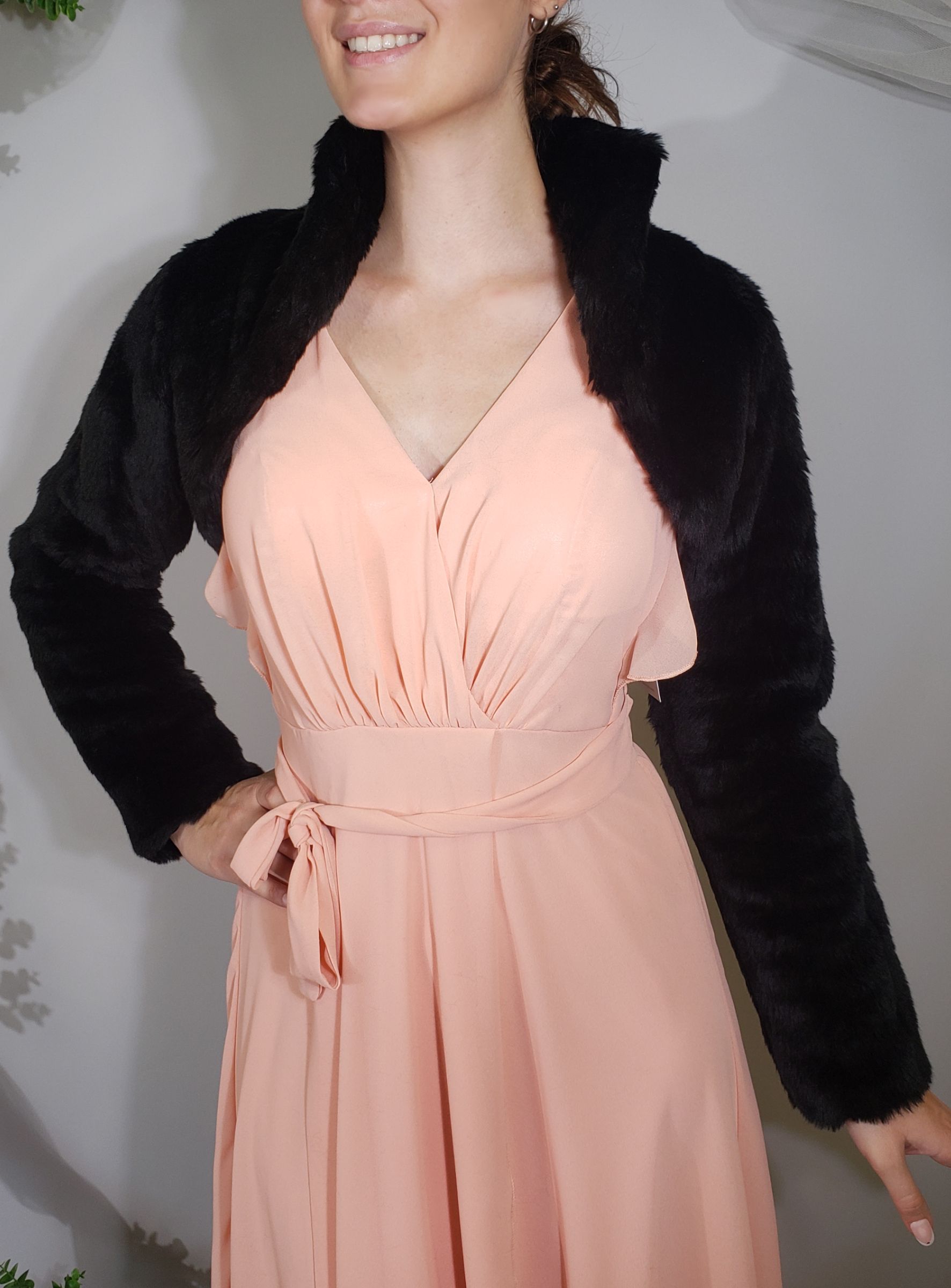 Boléro Court Femme En Fausse Fourrure - Manches Longues, Ouvert - Taille S à XL - Noir, Kaki, Rose - Pour Robe D'hiver - 6