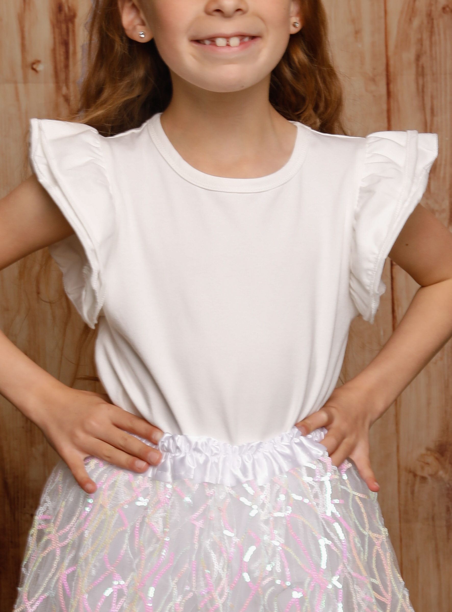 T-shirt Fille Dentelle Manches Courtes - Coton Doux, Coloris Uni, Tailles 0 à 6 Ans