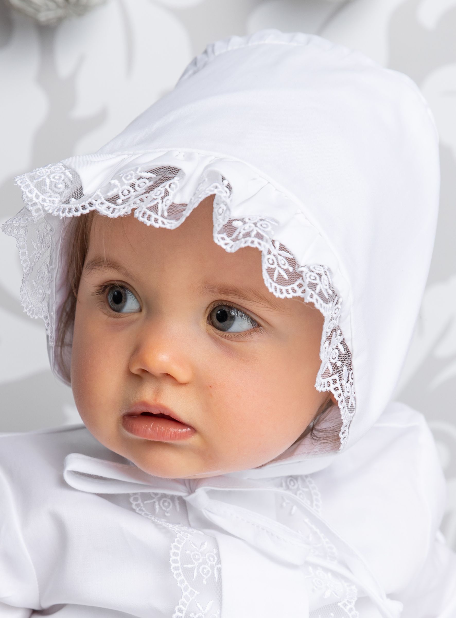 LACOFIA Chapeau Et Bavoir De Baptême Blanc Brodé Pour Bébé - Coton Unisexe Garçon Fille