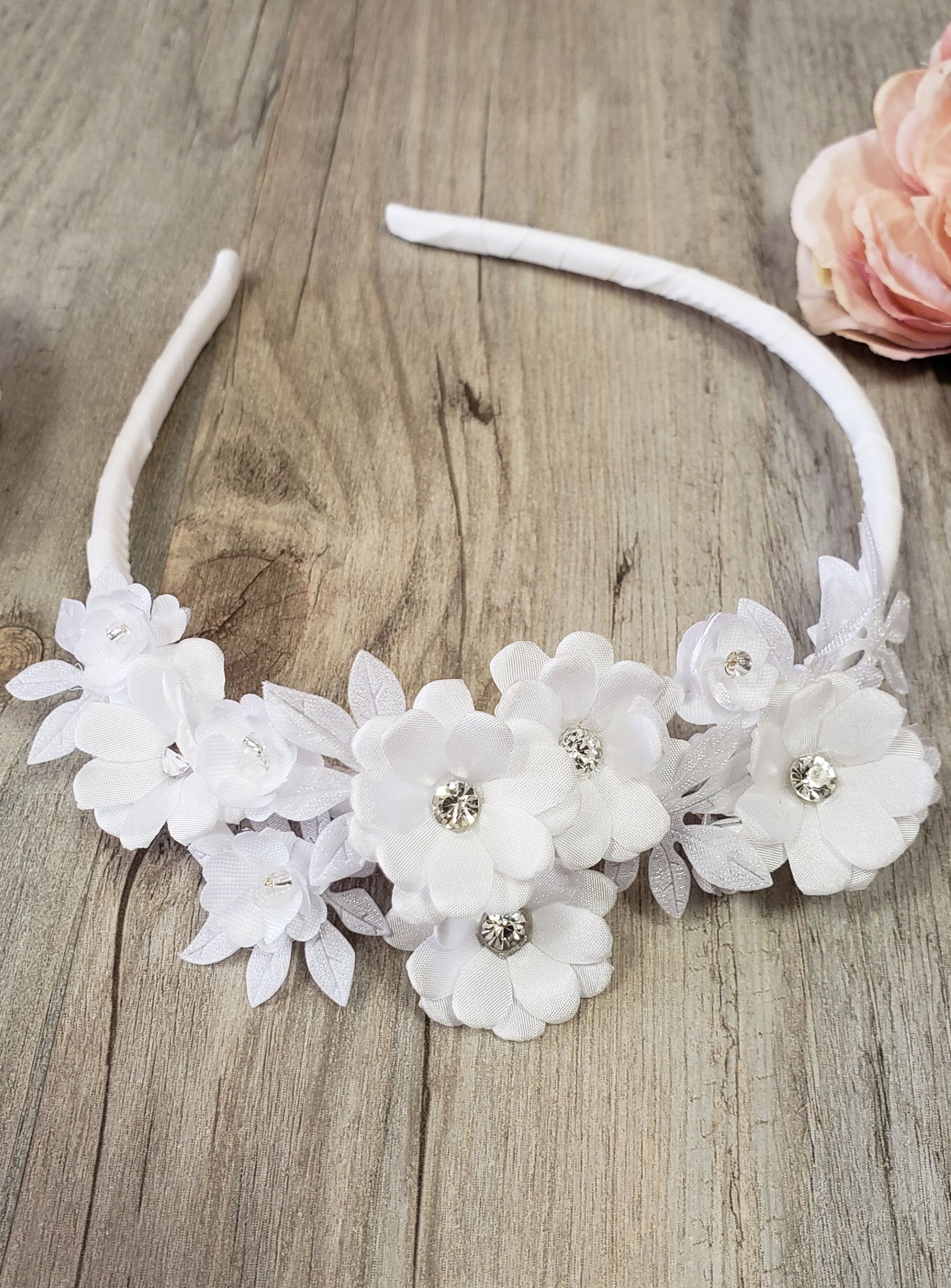 Serre-Tête Dentelle Avec Fleurs Strass - Bandeau Nouveau-Né Fille | Blanc | Nishine