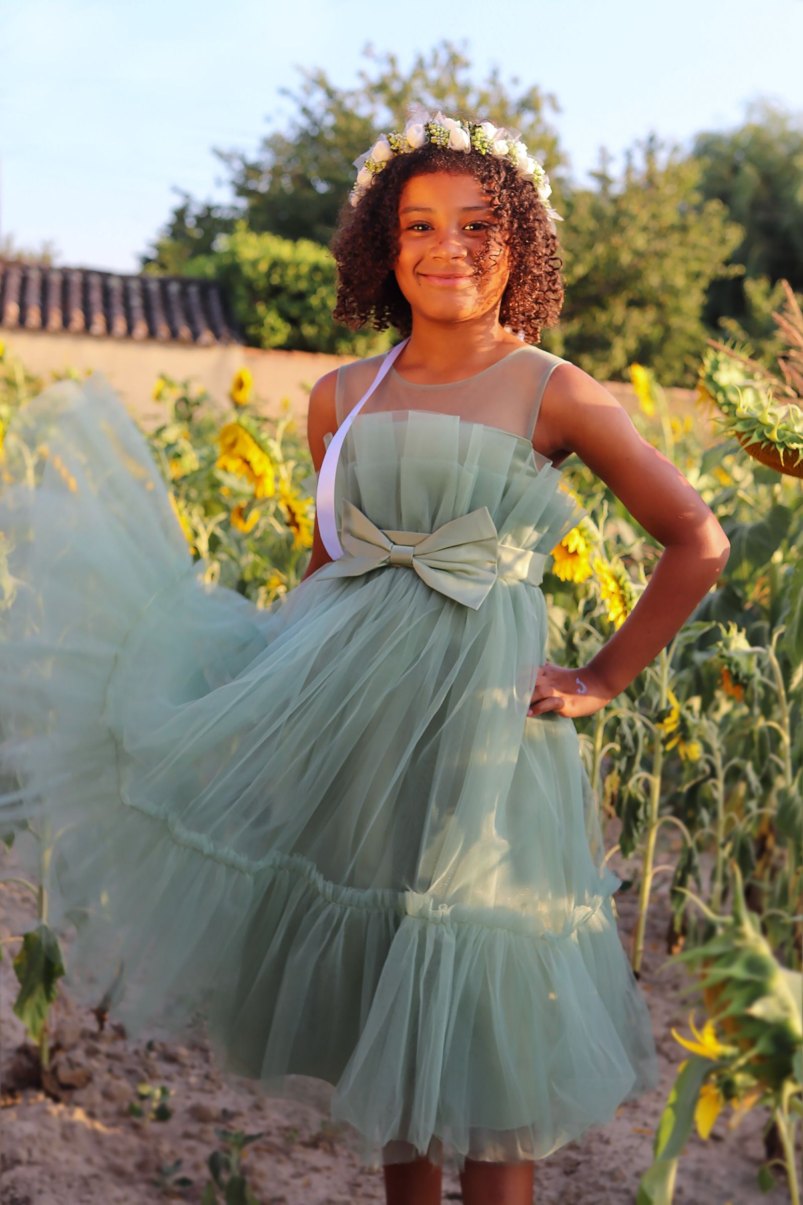 Jupe à Volants Mayoral Vert Sage - Broderie Fleur, Taille 7 Ans, 100% Coton, Neuve Sans étiquettes
