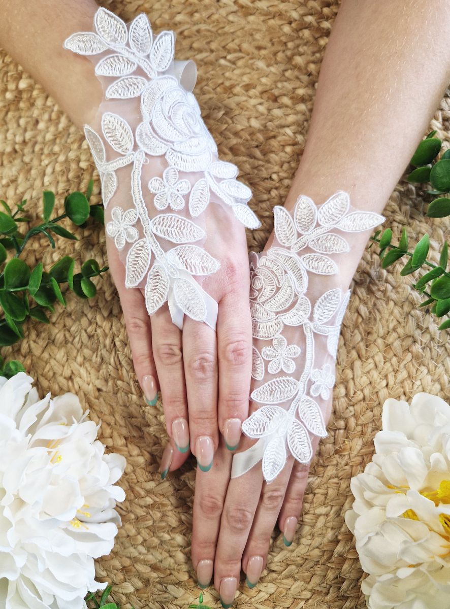 2 Paires De Manches En Dentelle Sans Doigts - Gants élégants Pour Mariage, Soirée, Soleil - Taille Réglable - Polyester Respirant - 4