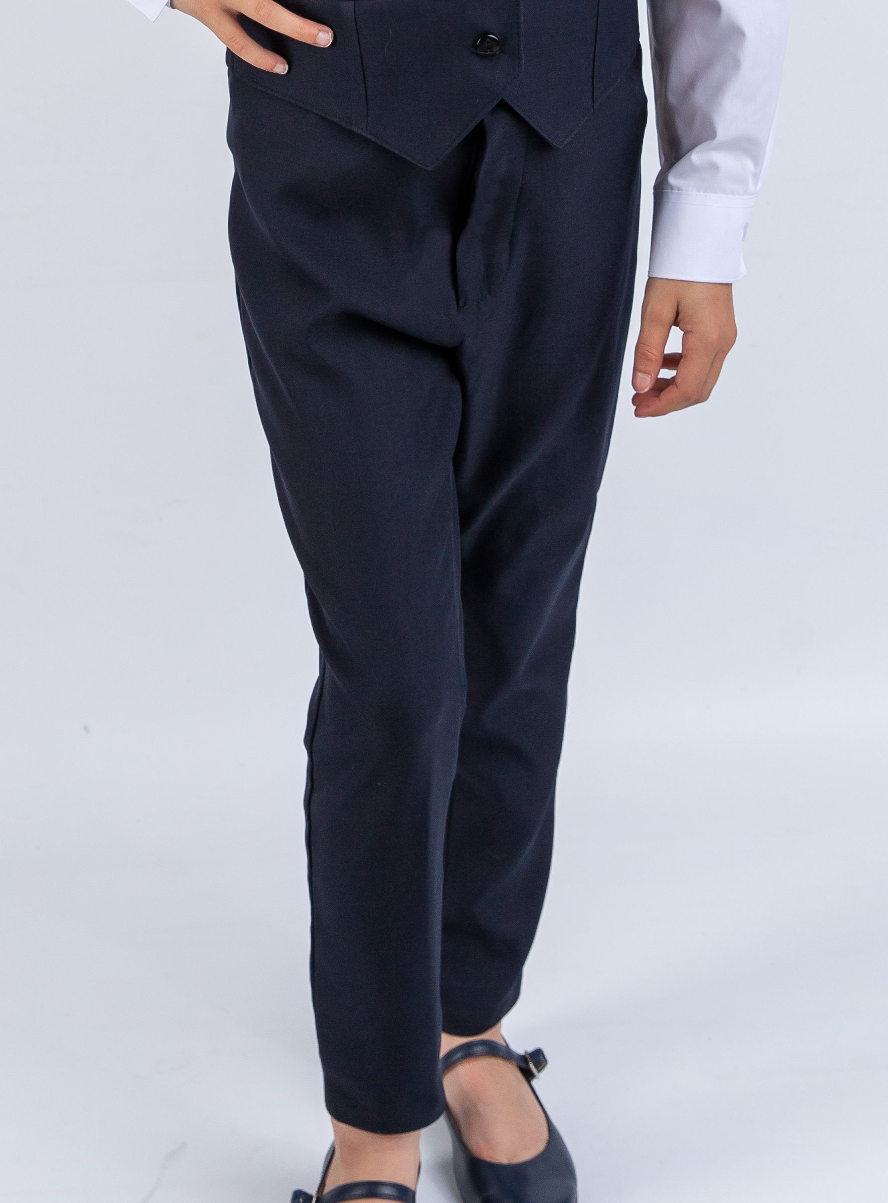 Pantalon d'école pour fille, taille élastique unie, tissu côtelé, style bottine, coupe confortable - Bleu - 32