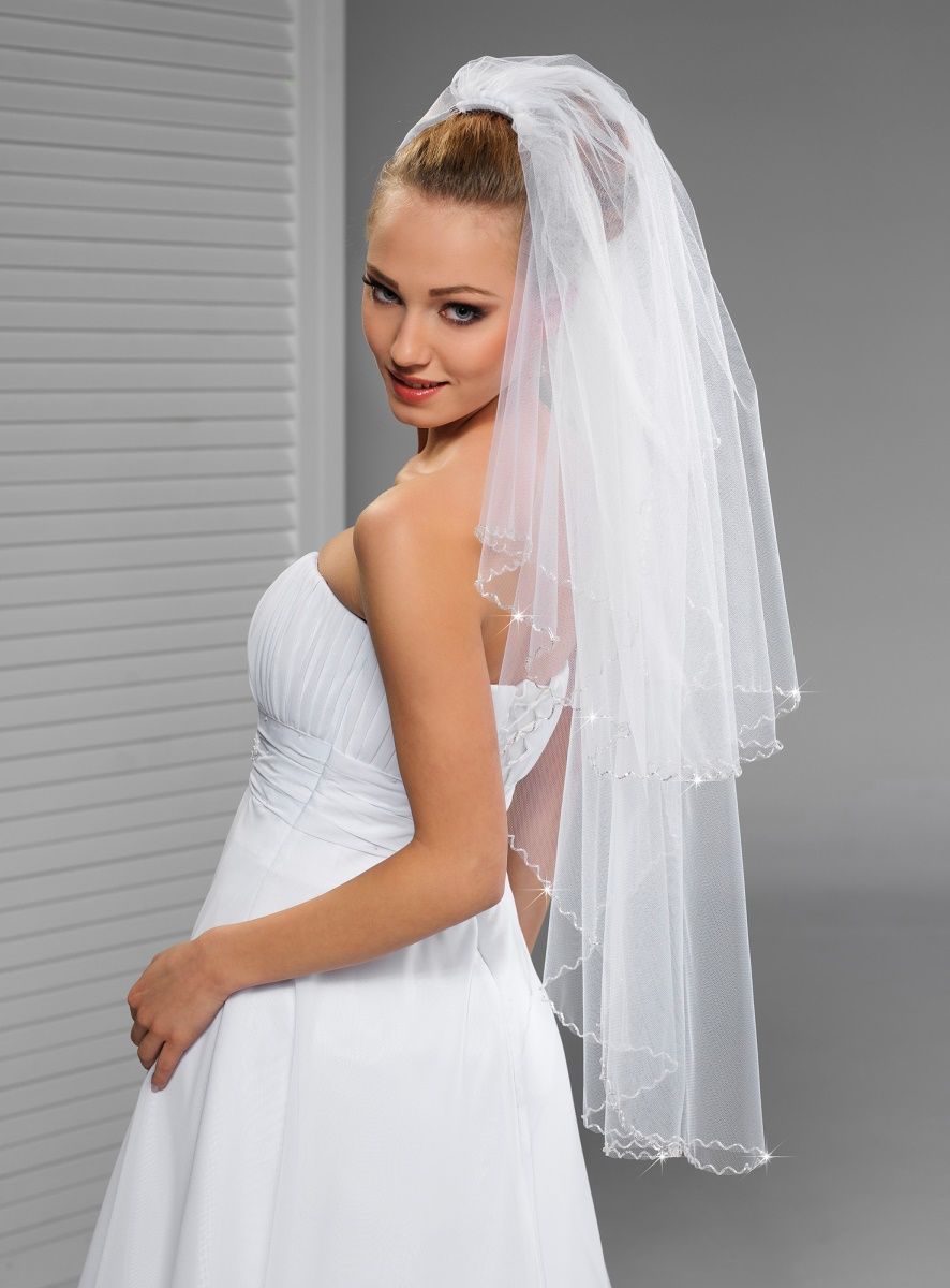 Voile De Mariée Court Avec Perles Et Peigne - Longueur 45 Cm - Blanc - Pour Séance Photo, Mariage, Halloween - Tulle Doux